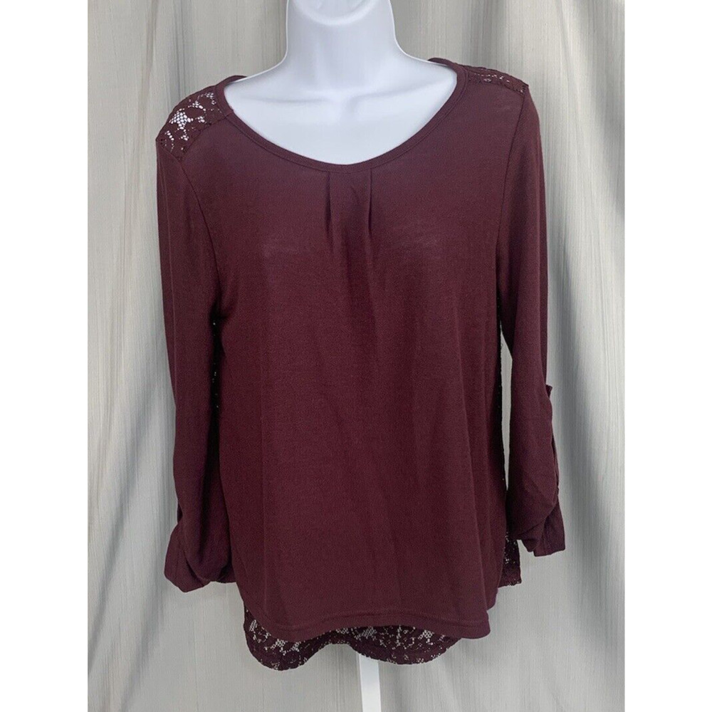 Ya Los Angeles Women's Plum 3/4 Long Sleeve Blouse, Lace‎ Back Size Medium